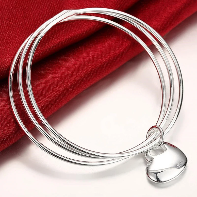 Купи NUMBOWAN Silver 925 Jewelry Multi Circle Triple Ring Bangle Heart Charm Bangles For Women Silver Jewelry Gifts за 239 рублей в магазине AliExpress