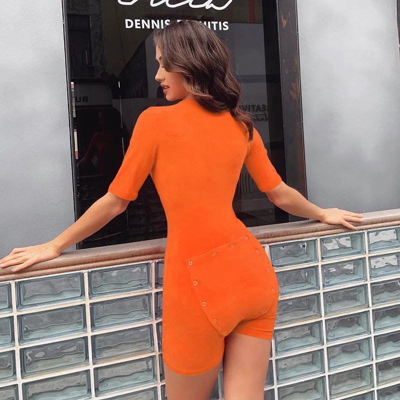 

2022 Summer Women Open-button Sleeve Jumpsuit High Waist Personality Design Jumpsuit Shorts