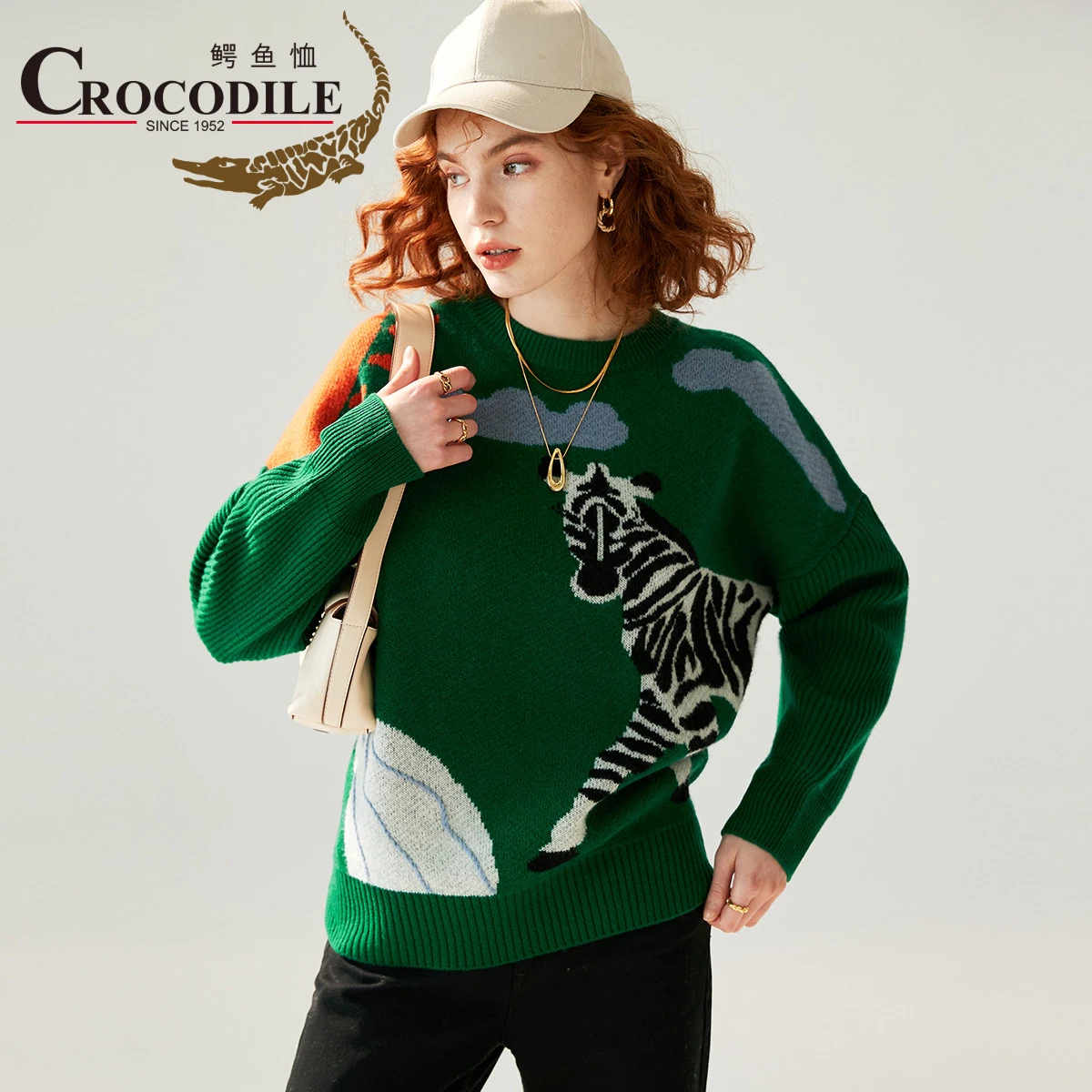 

Crocodile 2022 Winter Women's Clothing Zebra Applique Pullovers Clearance Sweater Women Green Casual Pure Woolen Sweaters Jumper