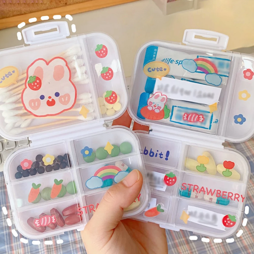 

8 Grids Organizer Container For Tablets Travel Pill Box With Seal Ring Small Box For Tablets Cartoon Container For Medicines