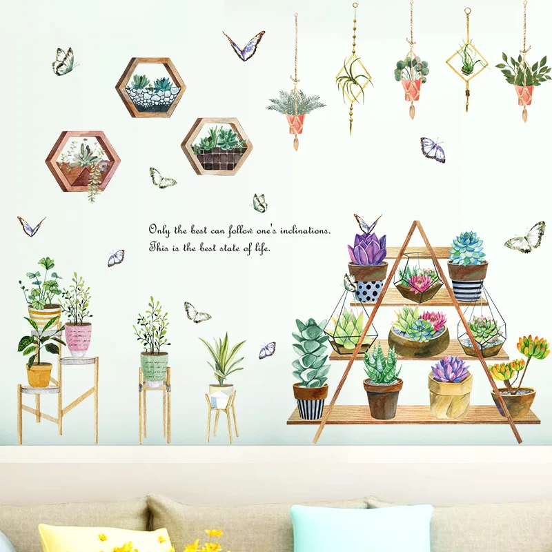 Наклейки на стену с рисунком цветов Растения в горшке для украшения гостиной ПВХ