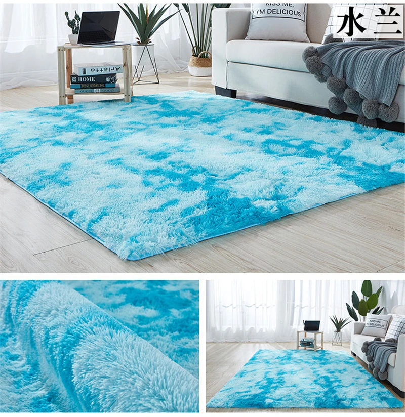 

Tie-dye Fluffy Rugs Anti-Skid Long Hair Plush Carpet Living Room Area Rug Shaggy Bedroom Floor Mat Kids Room Kitchen Shower Rug