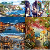 sdoyuno diy painting by number urban landscape on canvas handpainted unframe diy craft paint by number for adults picture decor