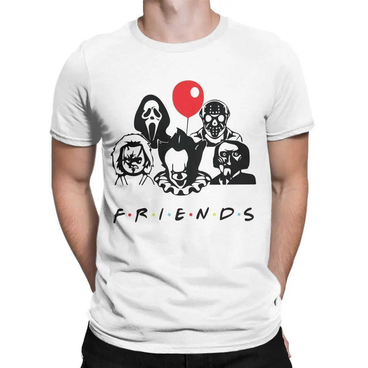 Halloween Horror Friends Chucky T Shirt Men's Cotton Novelty T-Shirts Crew Neck Penny Wise Tee Shirt Short Sleeve Clothes