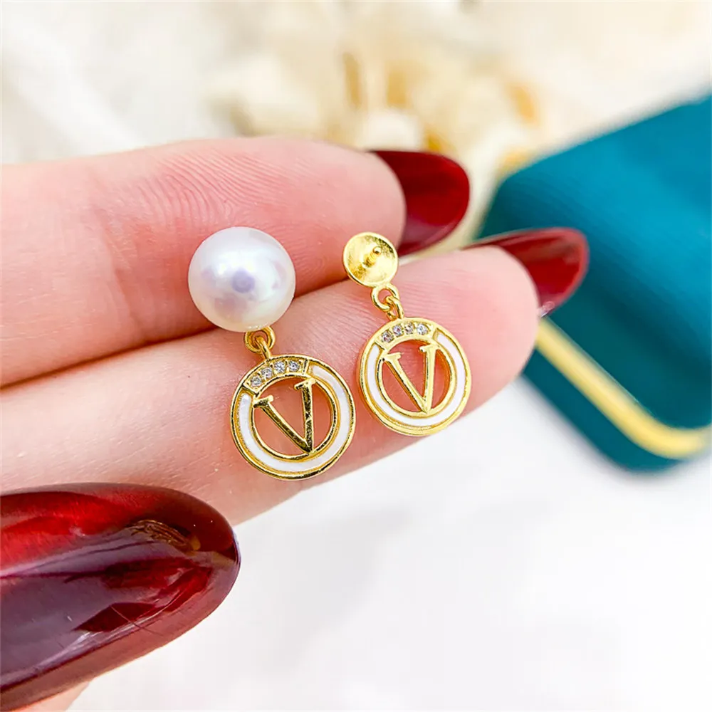 

DIY Pearl Earnail Accessories S925 Sterling Silver Jewelry Fashion V-shaped Earrings Women's Empty Fit 5-9mm Beads