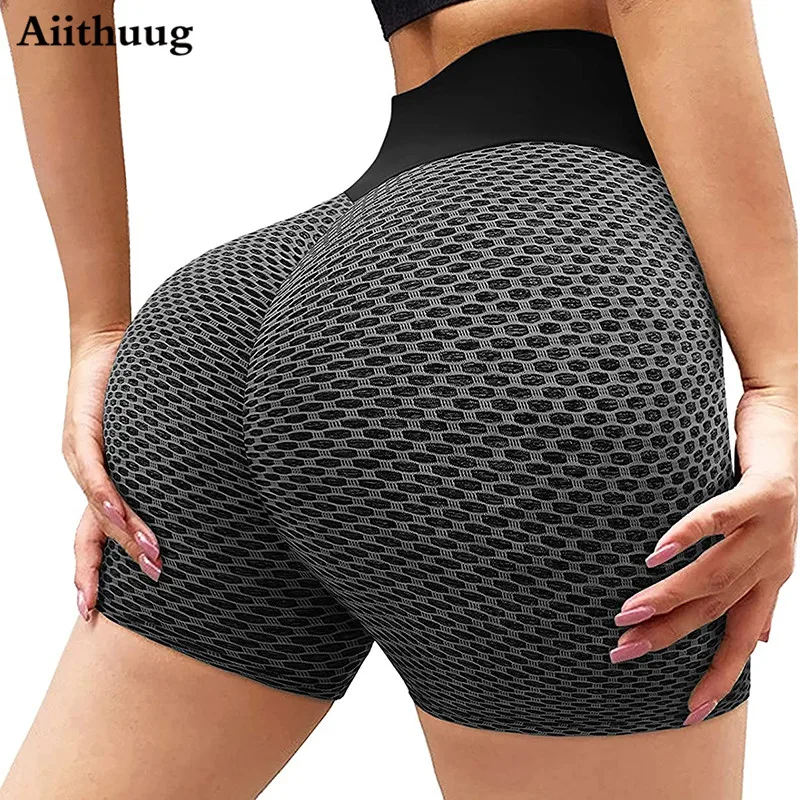 

Aiithuug Women's Scrunch Booty Shorts Butt Lifting Shorts High Waist Textured Yoga Shorts Peach Butt Push Up Textured Tights