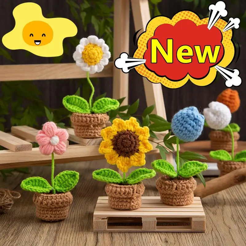

New Hand-knitted Sunflower Crochet Flowers Hand-woven Flower Desktop Ornament Car Home Decoration Teacher's Day Christmas Gifts
