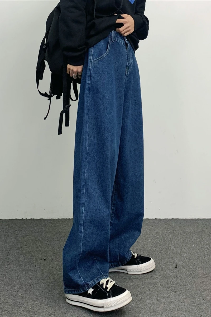 JEAN MAN Trendy Retro Wide Leg Dark Blue Straight Men and Women's Jeans High Street Jeans Men Loose Jeans Street Pants Y2k Pants