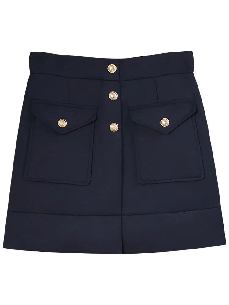 

Skort For Women High-waisted Vintage Skirt Petty Bourgeoisie Female Quality All-match Dark Blue Mini Skirt Autumn/Winter