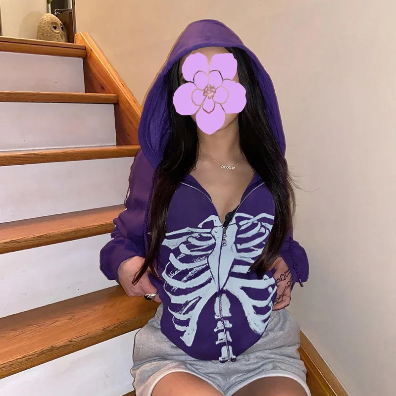 

Harajuku Gothic Y2K Aesthetic Hoodies Jacket Women Autumn Winter Goth Hooded Coats Grunge Hip Hop Korean Sweatshirt