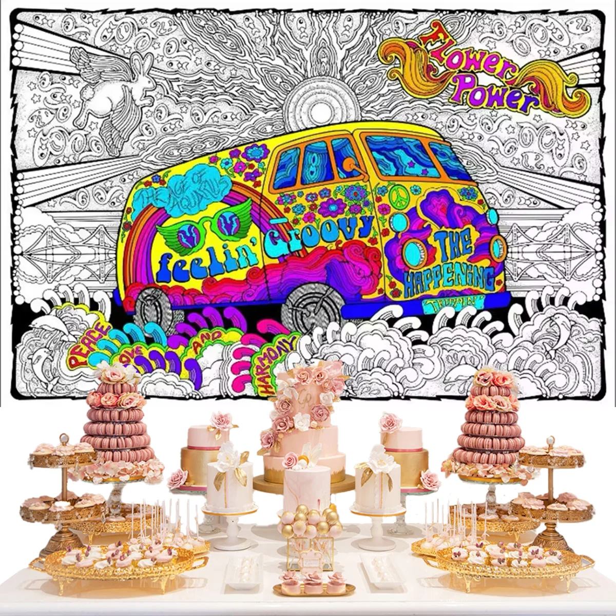 Цветной тематический фон Umi в стиле хиппи с рисунком галстука и автобуса товары