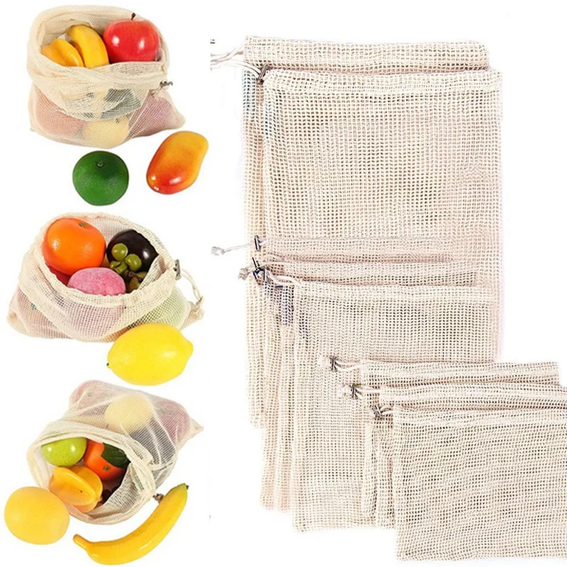 

Сетчатая продуктовая сумка из органического хлопка для овощей и фруктов, многоразовая моющаяся сетчатая многофункциональная сумка для хра...