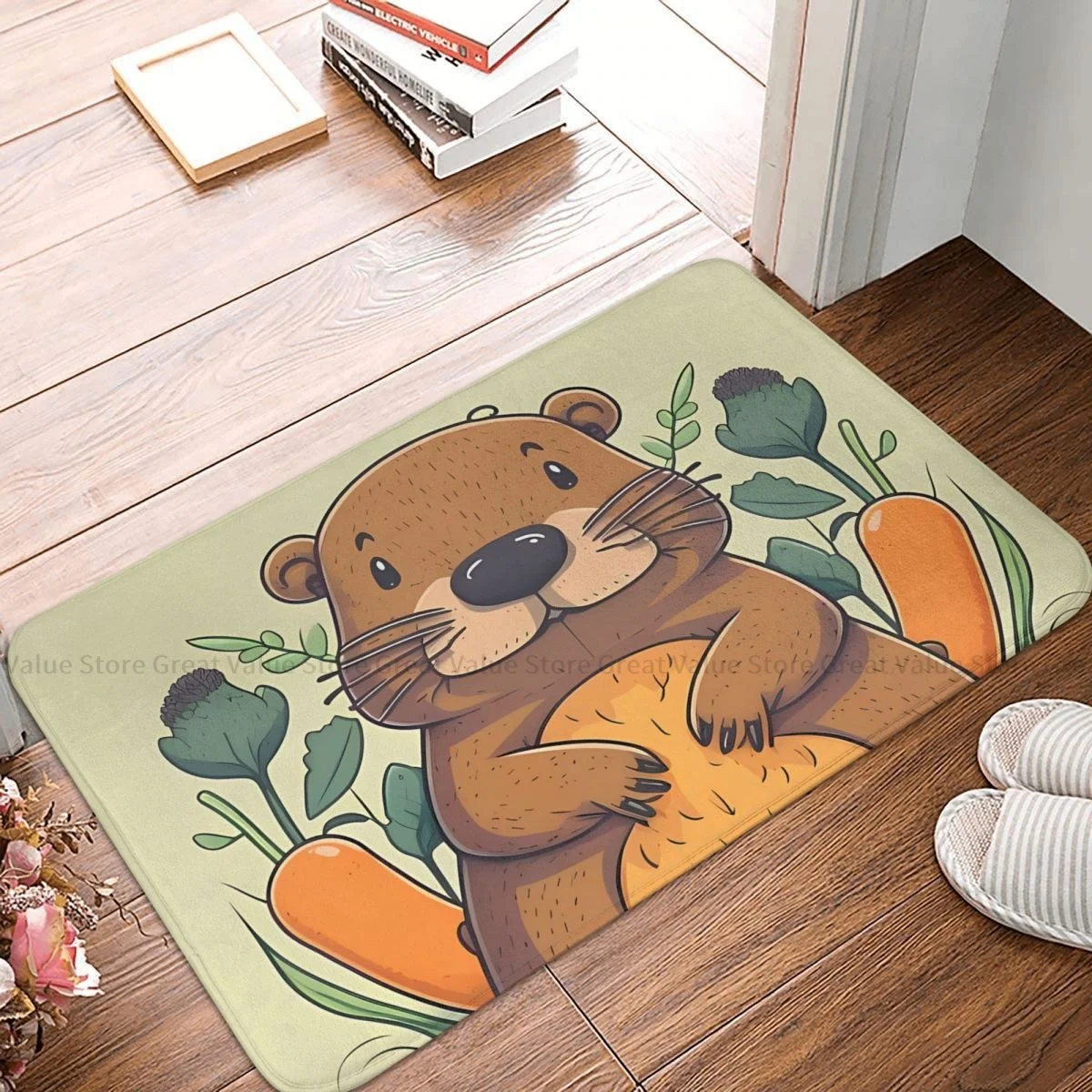 

Otters Animal Non-slip Doormat The Merry Otter And His Carrots Living Room Bedroom Mat Outdoor Carpet Flannel Modern Decor