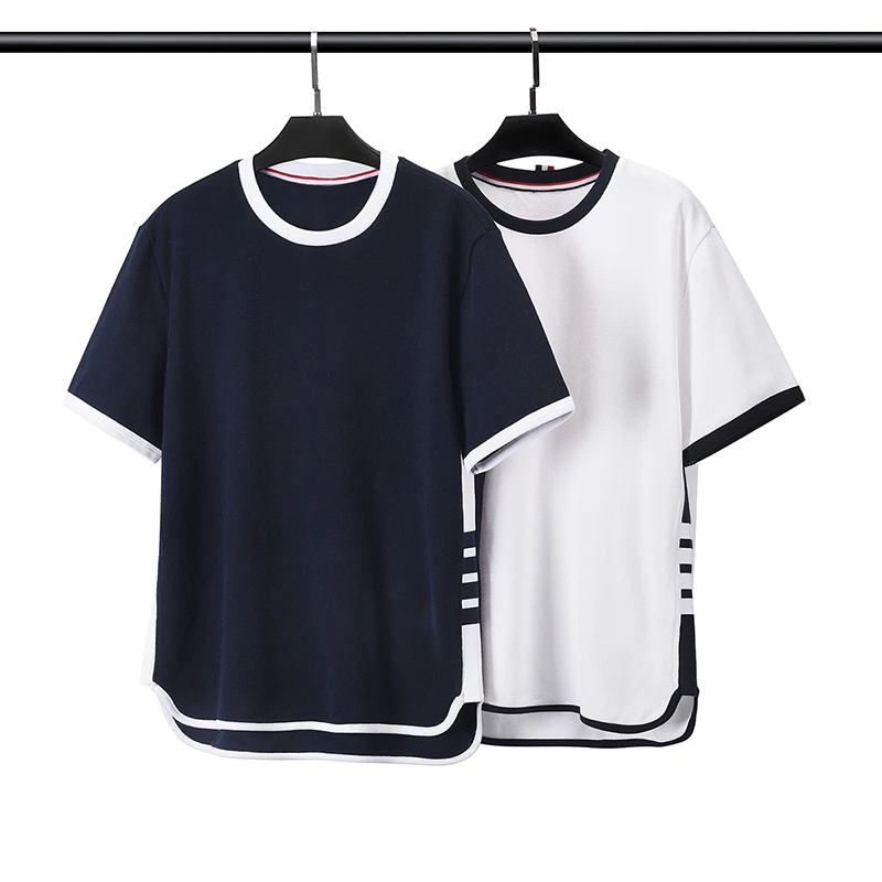 

TB THOM T Shirt For Men 23ss Summer New In Luxury Brand Top Women Pure Cotton Patchwork Side Stripes Casual O-neck T-shirts