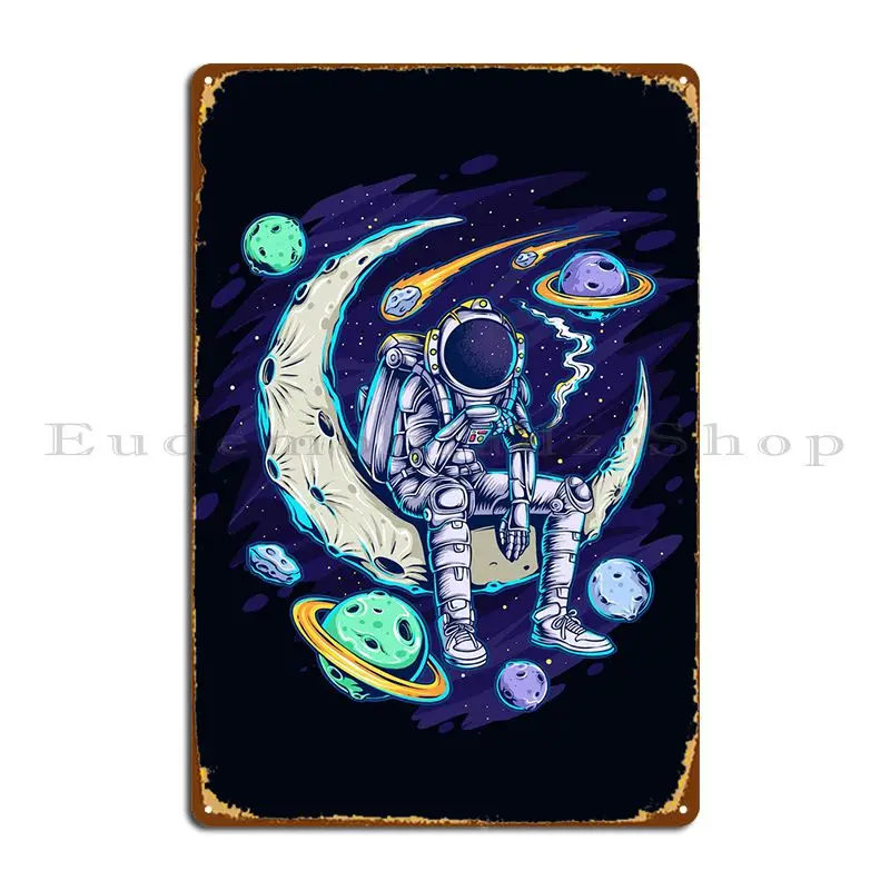 

Металлический знак астронавт сидя Луна Настенная роспись украшение гараж настроить клубный жестяной знак постер