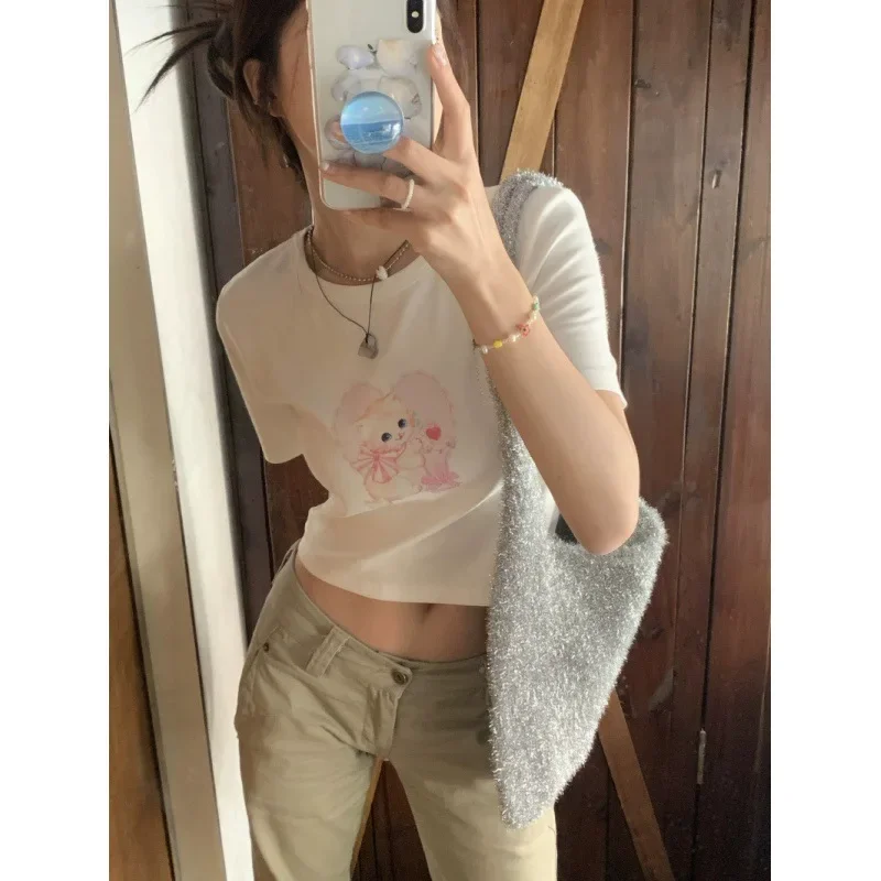 Хлопковая футболка для похудения в американском стиле женщин с круглым вырезом