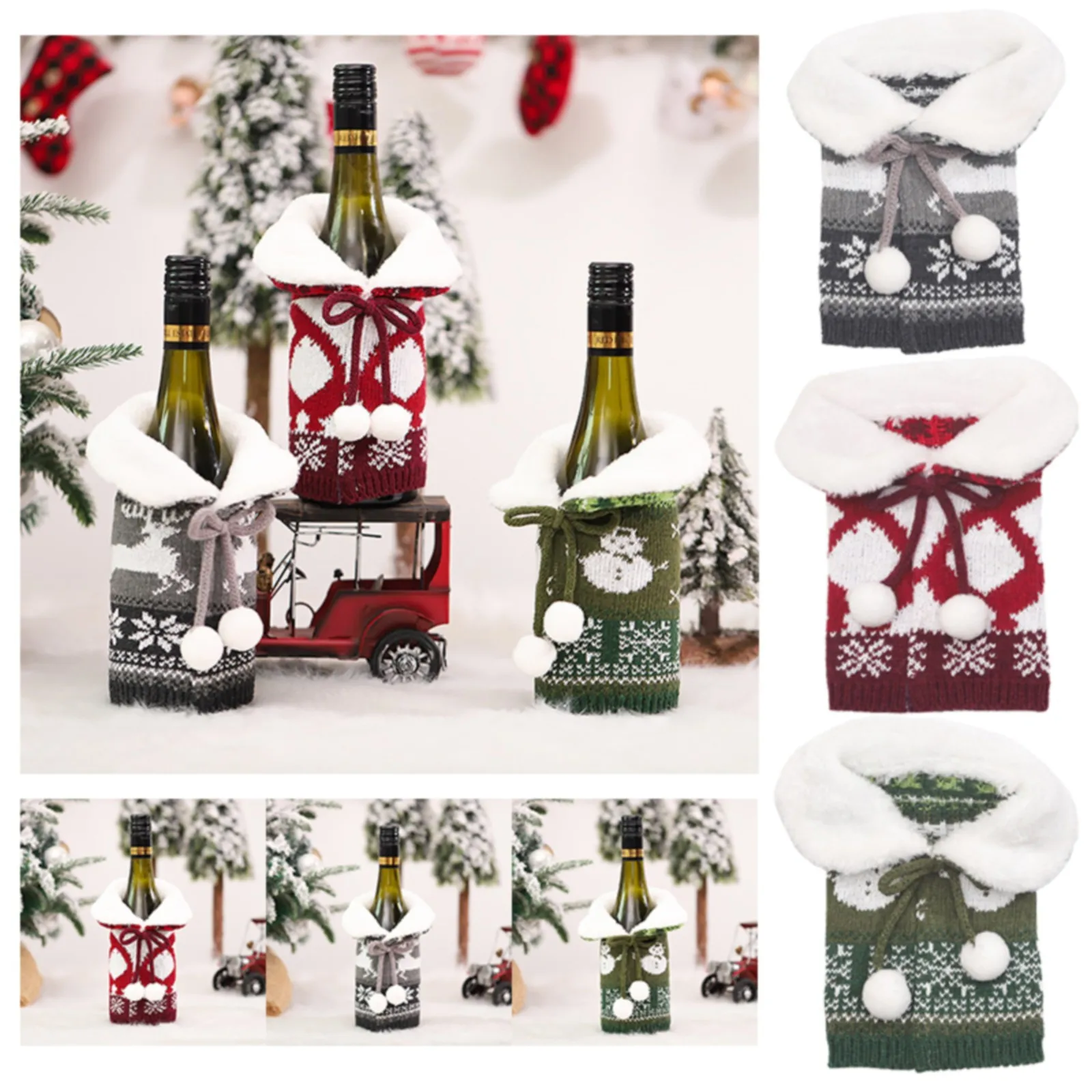 Christmas Decorations Knitted Collar h Ball Wine Set Champagne Set Red Wine Bag Restaurant Atmosphere Stained Wine Glasses