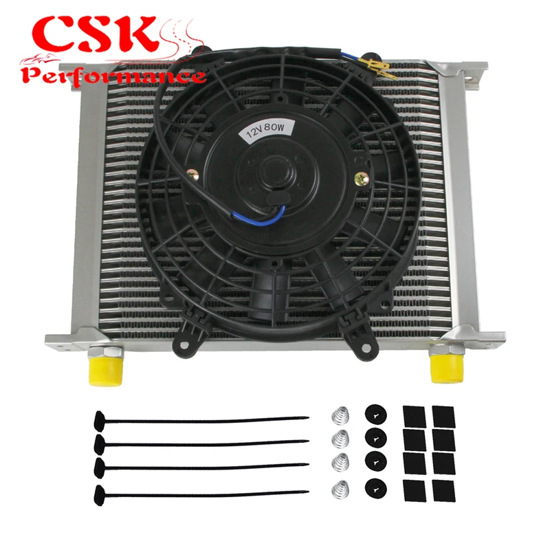 

Automotive 30 Row 10AN Engine Oil Cooler & 12 Volt Electric Fan Silver/Black