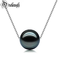 onelaugh 18k white gold 10 11mm natural tahiti black pearl pendant necklace women pearl anniversary gift with 925 silver chain