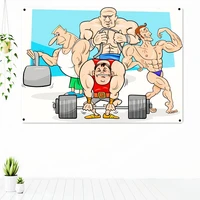 cartoon weightlifting workout motivational poster tapestry wall art fitness bodybuilding exercise banner flag stickers gym decor