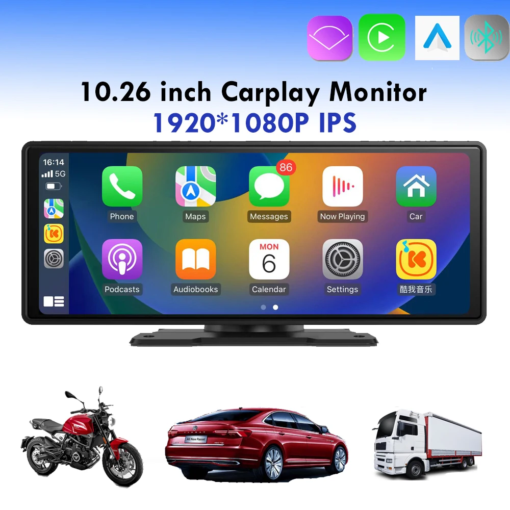 10.26 Inch Wireless Carplay Monitor IPS Screen Display Full Touch Universal Suit For Car Bluetooth Plug And Play AI Voice