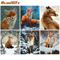 ruopoty coloring by number snow fox drawing on canvas handpainted painting art gift diy pictures by number animal kits home deco