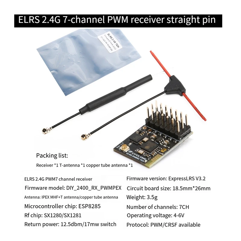 Для циклонного ELRS 2 4G PWM приемника 7CH Expresslrs RX 2400RX PWM/CRSF черный для RC FPV дрона