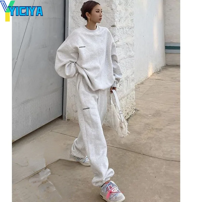 YICIYA 2 Piece Sets Womens Outfits American Thicken Women's Tracksuit Pullover Sweatshirt And Pants Two Piece Suit Oversize Set