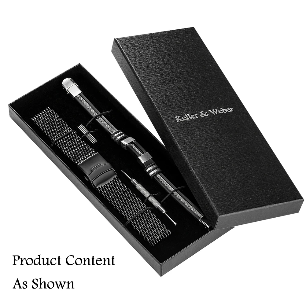 Men's Original Gift Set Premium Black Metal Steel Strap 18/20/22/24mm Universal Replacement Watchband Bracelet with Tool Gifts