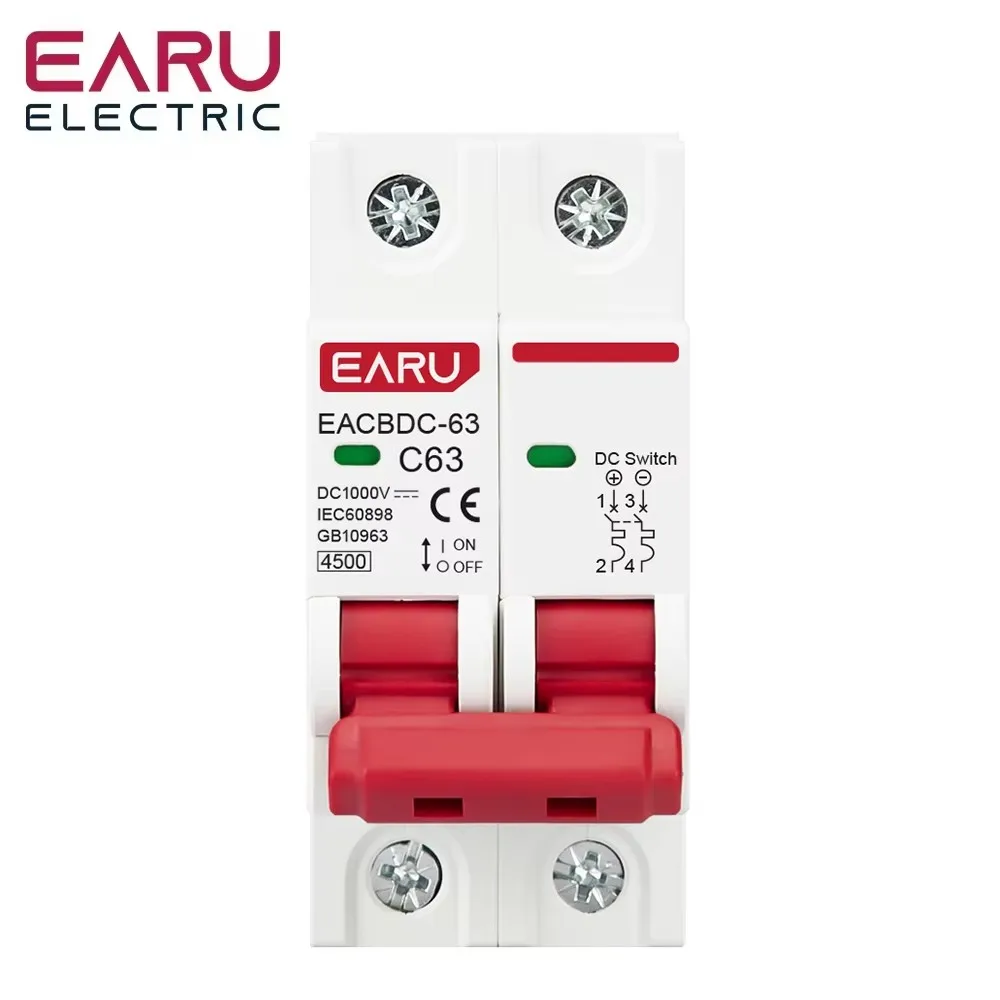 

2P DC 1000V MCB Солнечный мини-выключатель защиты от перегрузки 6A 10A 16A 20A 25A 32A 40A 50A 63A DC1000V Фотоэлектрический фотоэлектрический фотоэлектрический