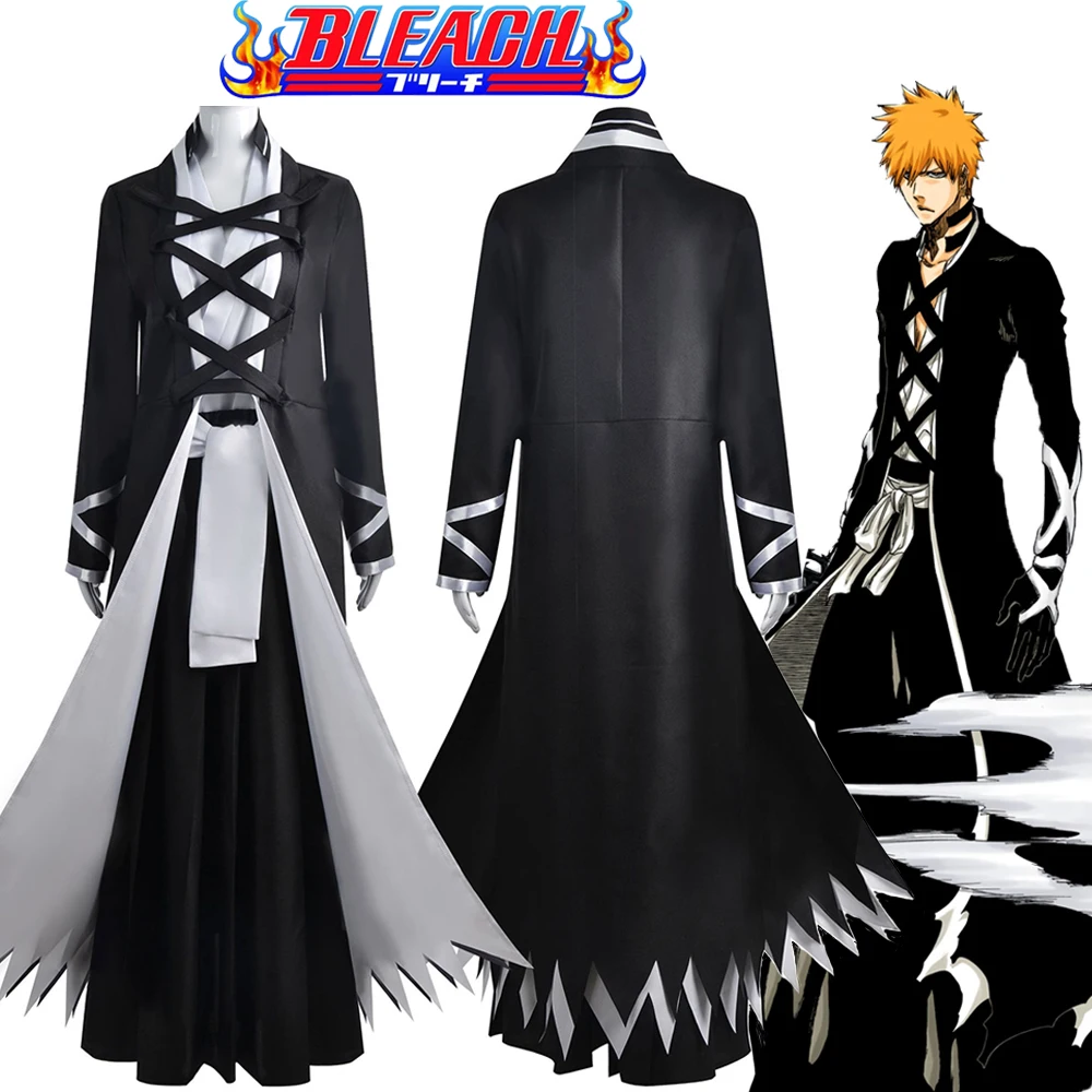 

Костюм для косплея Kurosaki Ichigo из аниме отбеливатель, мужское длинное пальто, брюки с поясом, парик, костюм, униформа на Хэллоуин