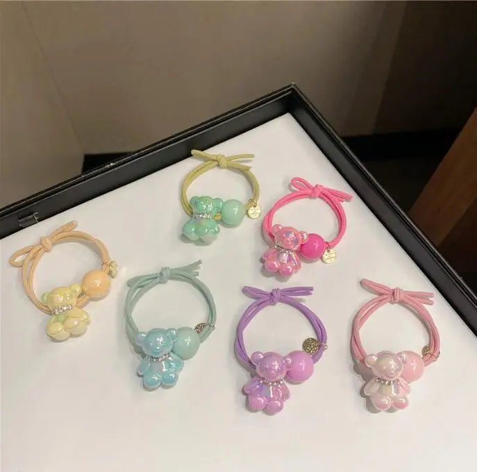 

Korean color bear hair rope cute candy color children's hair ring girl head rope Korean balls hair accessory