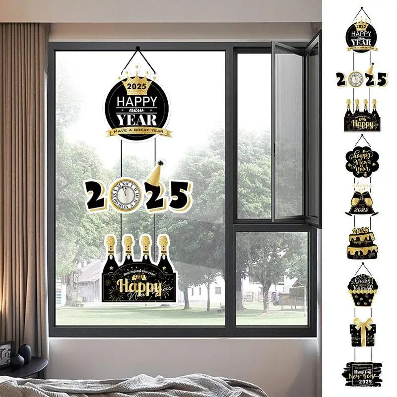 С Новым годом Настенная вывеска Новогоднее украшение Подвески 2025 Золотой Черный