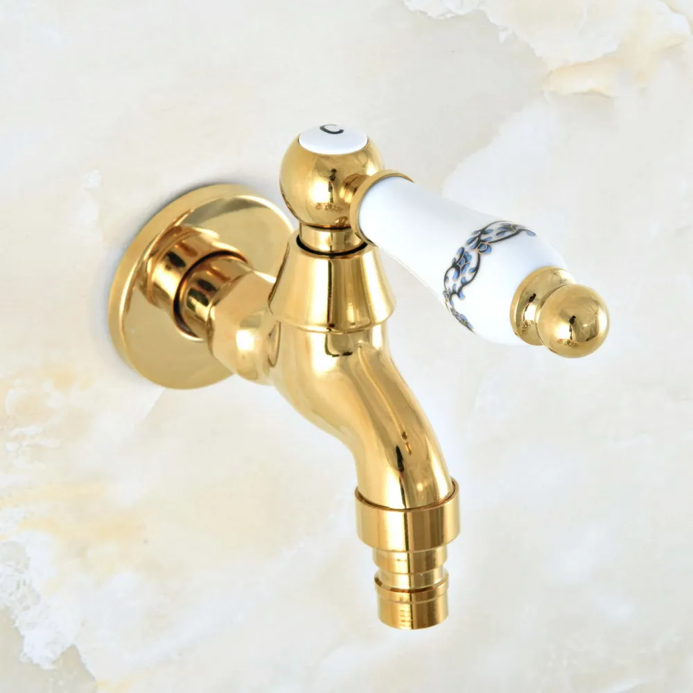 

Golden Brass Single Hole Wall Mount Washing Machome Cold Faucet Out Door Garden Sink Water Taps Dav147