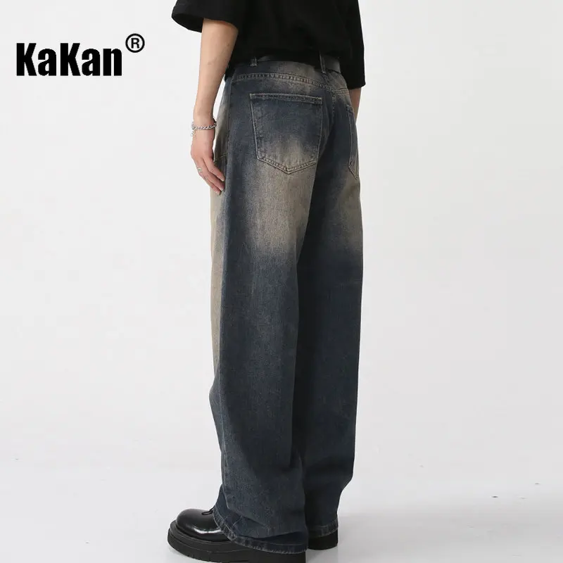 Kakan - New Wash Vintage Jeans Men's Wear, Front Pocket Loose Straight Blue Jeans K50-477