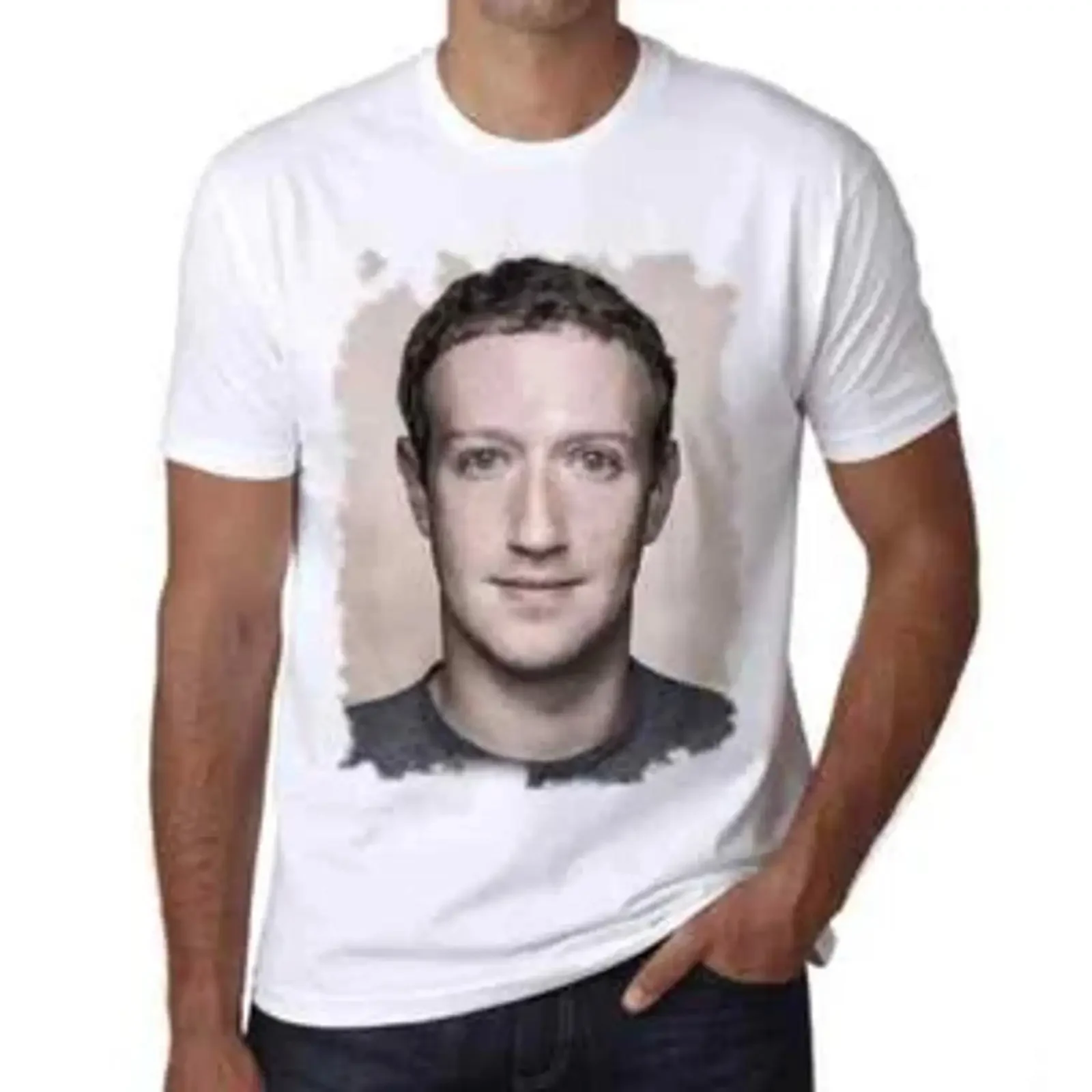 Фото Мужская футболка Mark Zuckerberg Eco Friendly Limited Edition, винтажная, с эффектом потертости, стильная, с графическим принтом, слегка универсальная, дизайнерская одежда №1