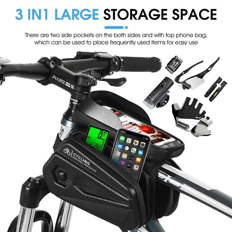 

West Biking Hard Shell 3d Bicycle Bag Waterproof Top Tube Touch Screen Phone Bag Front Frame Mtb Bike Bags Cycling Accessories