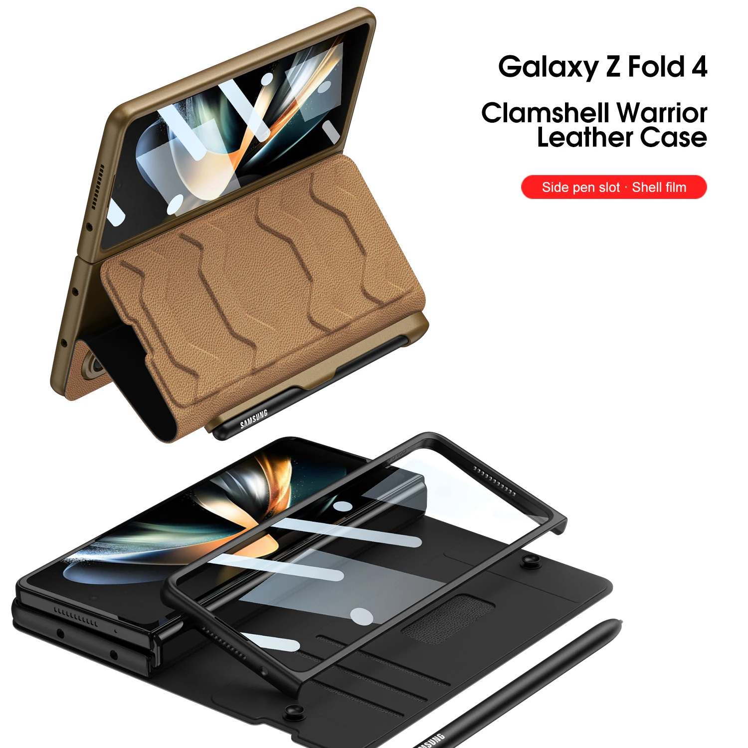 for Samsung Galaxy Z Fold 4 Card Case Leather Shockproof Protection Pen Slot Stand Cover For Galaxy Z Fold4 With Glass Case