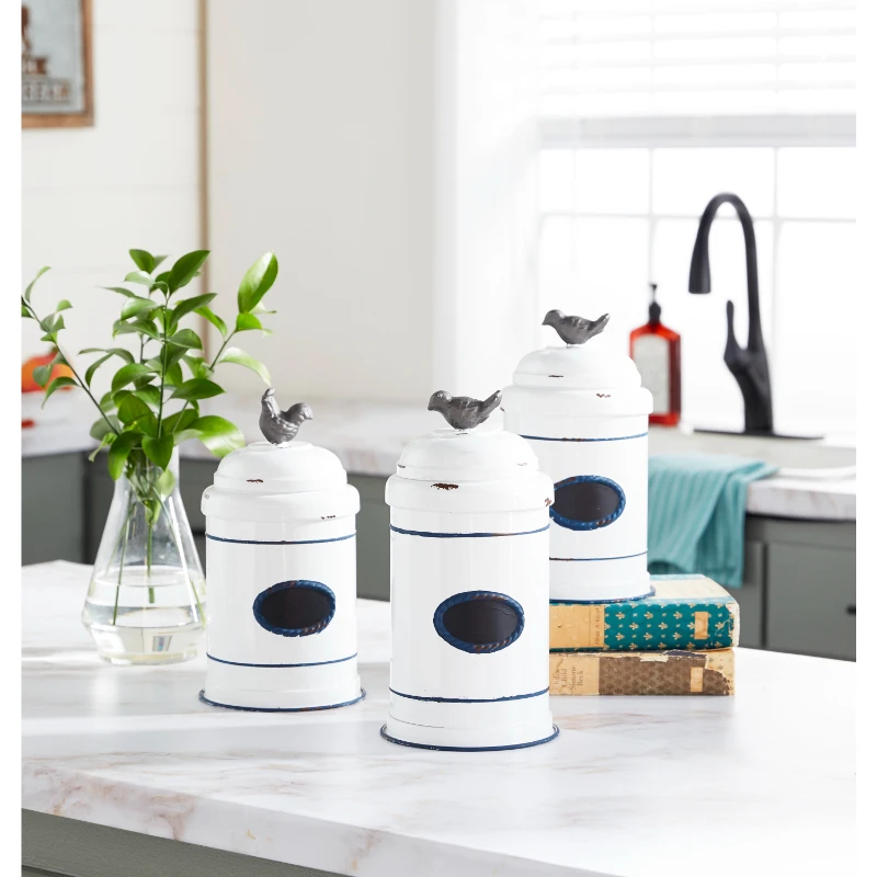 

11", 13", 14"H Metal Farmhouse Decorative Jar, White, 3 - Pieces