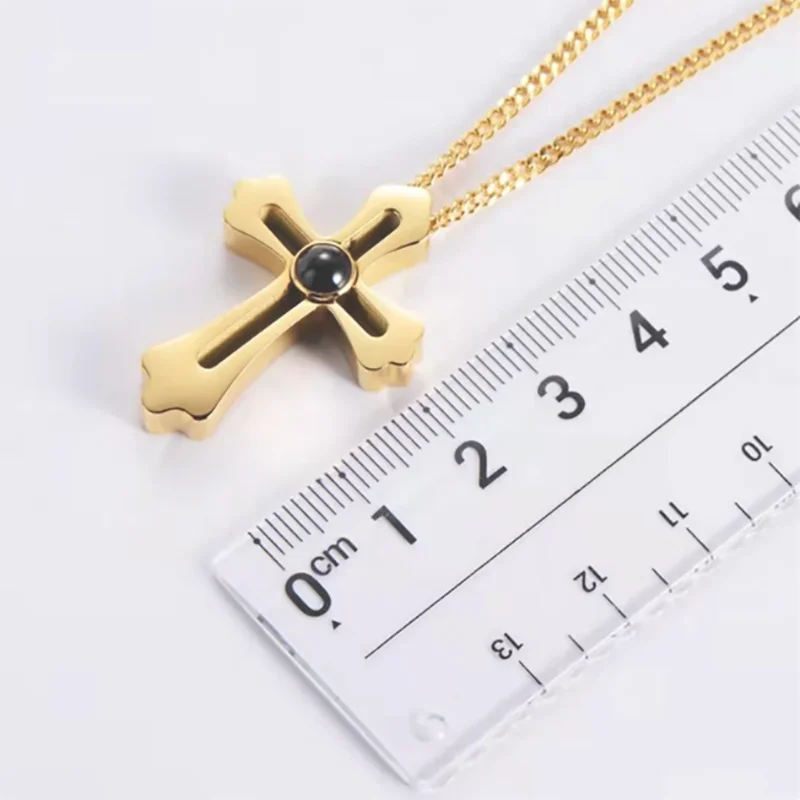 Personality Cross Projection Photo Necklace Men's Commemorative Gifts For Dad Boyfriend Customized Anniversary Gift Men Jewelry