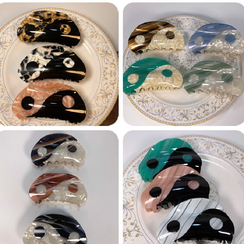 Женская заколка для волос Инь Ян полукруглая из акрила черного и белого цвета