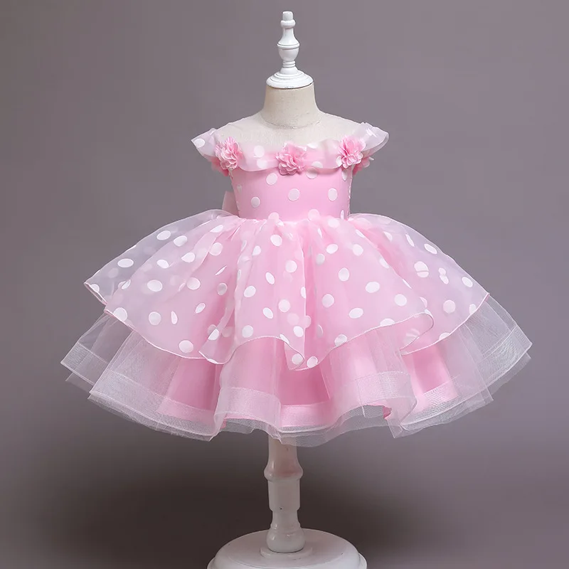 Купи 2022 New Vestidos Polka Dots Princess Dresses For Girls Evening Dresses Baby Girl First Birthday Mesh Bow Party Dress 0-6 Years за 854 рублей в магазине AliExpress