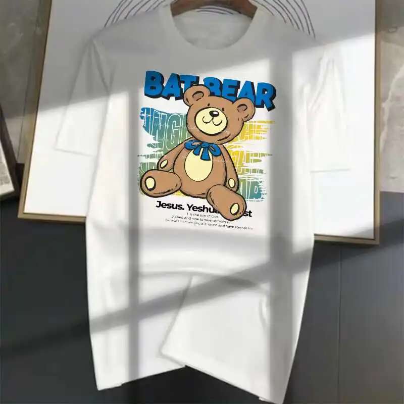 

Футболка с коротким рукавом для мужчин и женщин, популярная летняя брендовая Футболка с принтом «Маленький Медведь», 100% хлопок