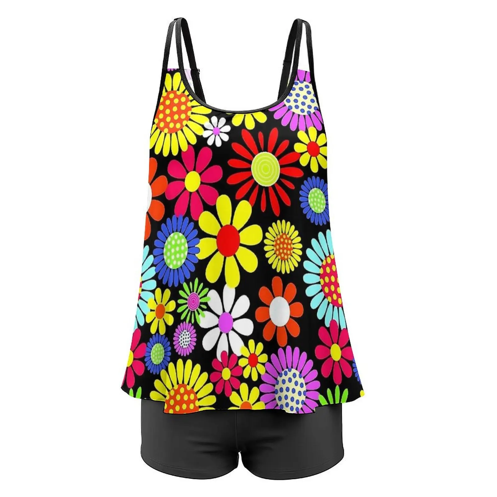 Ретро красочный цветочный купальник с принтом комплект из двух предметов