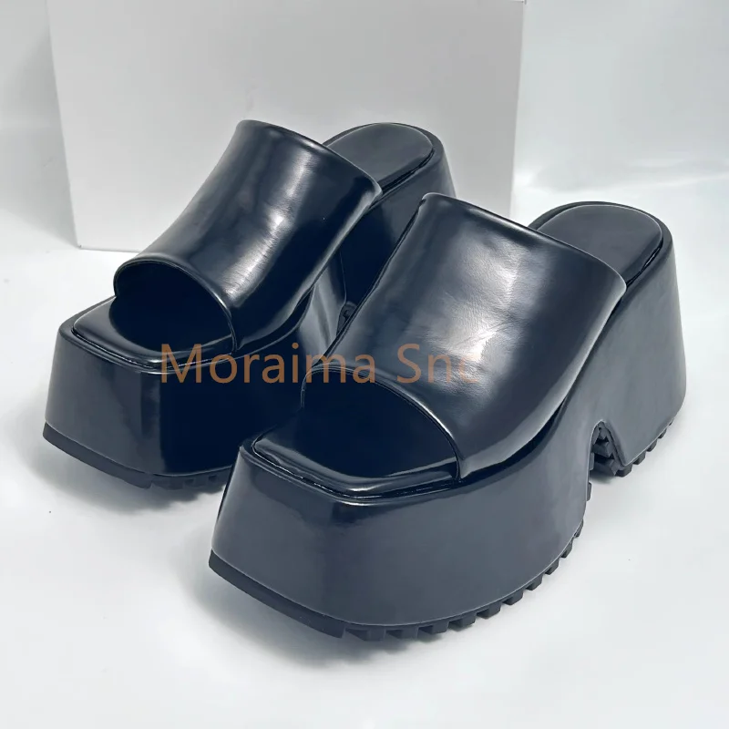 Square Head Thick Bottom Sandals Slippers Women 2023 Summer Super High Heel Waterproof Platform Flip Flops Ladies Shoes Slides
