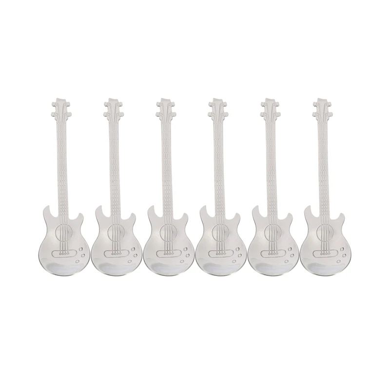 

Guitar Coffee Spoons 6-Pack Creative Cute Spoons Stainless Steel Teaspoons Stirring Spoon Guitar Shaped(Silver)