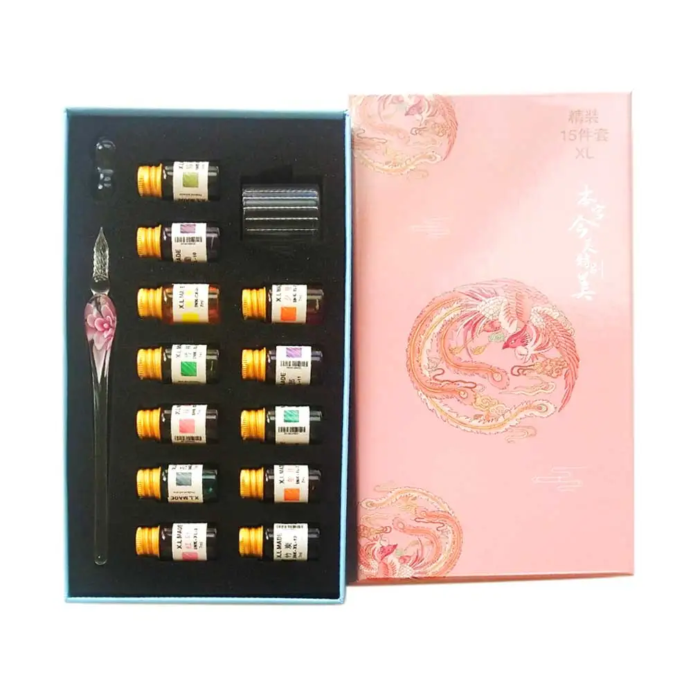 

For Calligraphy Signatures Easy Clean Kids Glass Pen Set Stationery With Holder Painting Decor Dip 12 Colors Ink Art Gift