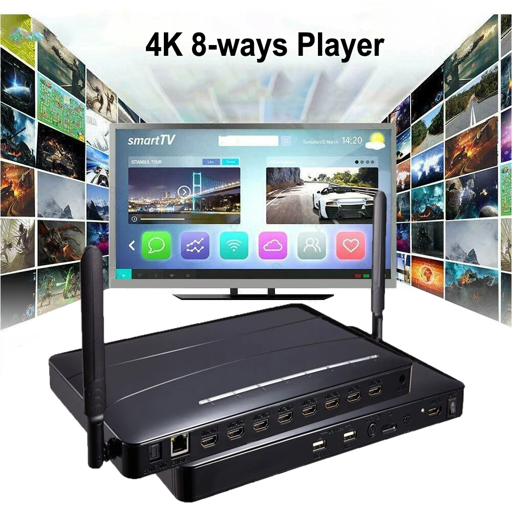 

4K HD 1080P 8 Ways HDMI Multi Media Player TF USB Flash Drive Video Player Android MultiMedia Box for TV Stores DVD Laptop PC