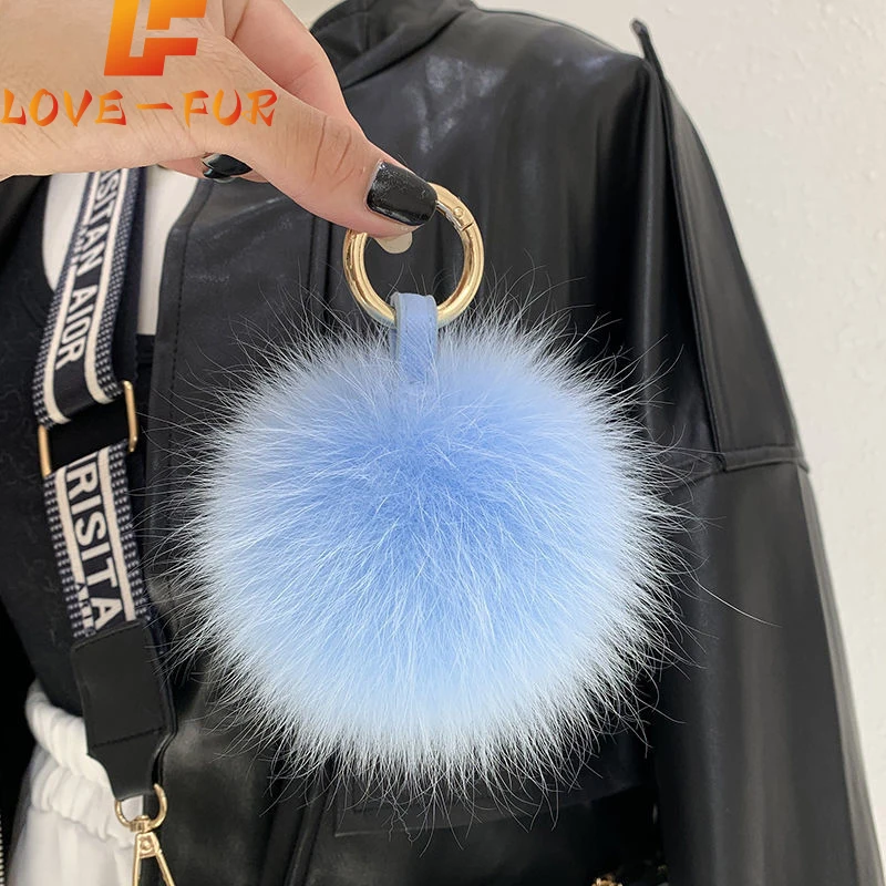 

2023 Women Luxury Pompom Keyring Accessories Bag Decoration Emo Trinket Jewelry Gifts Fluffy Real Fox Fur Ball Poms Keychain
