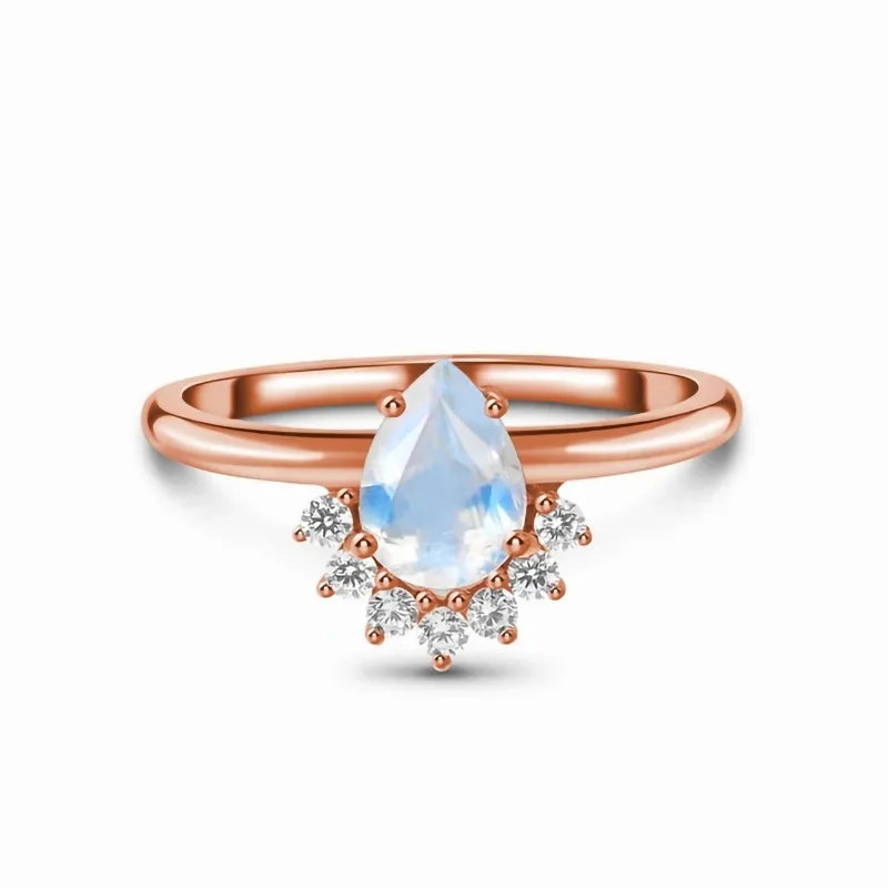 

S925 sterling silver rose gold moonstone inverted v micro zircon ring female niche simple light luxury jewelry